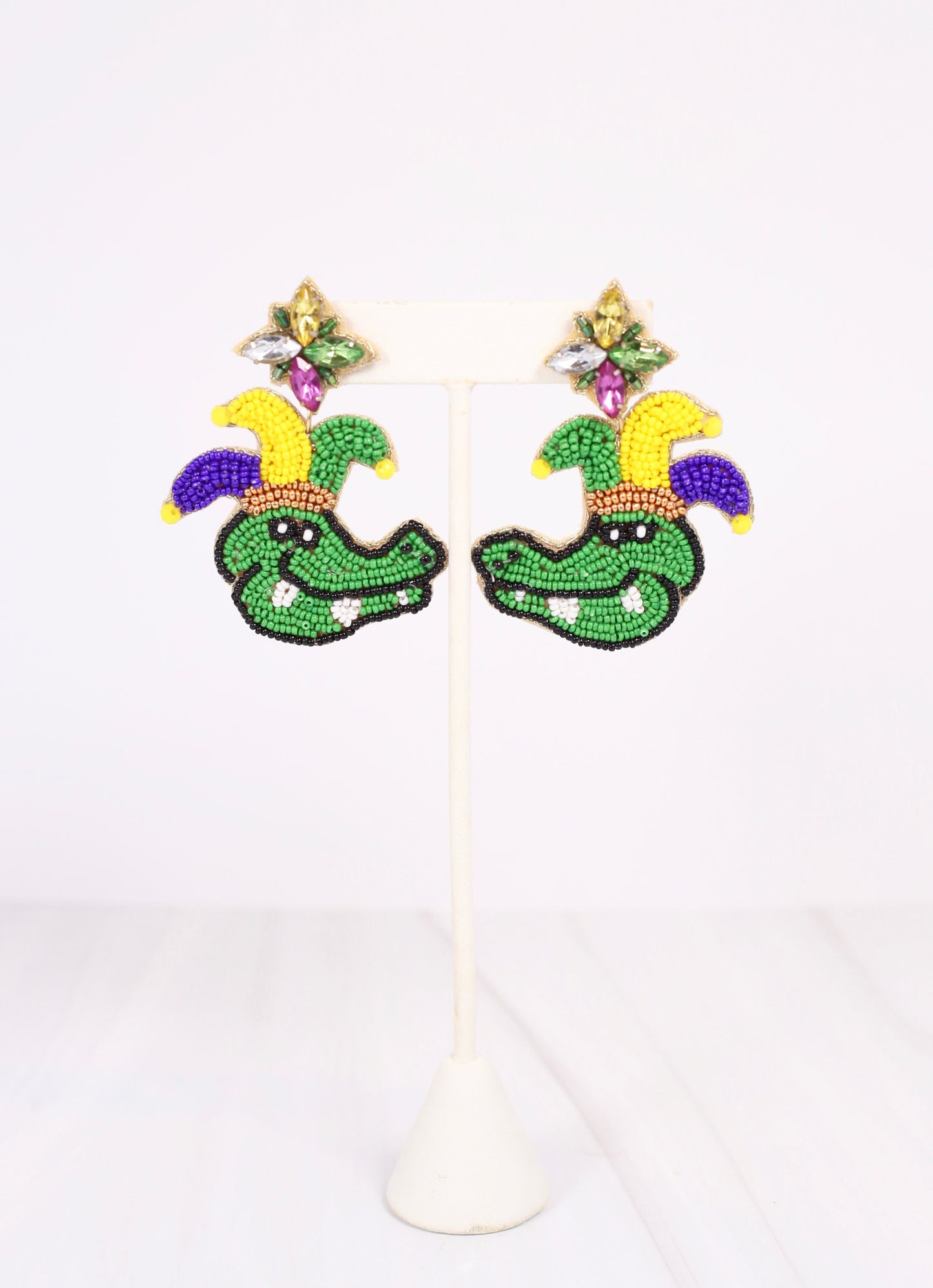 Mardi Gras Mambo Gator Earring GREEN