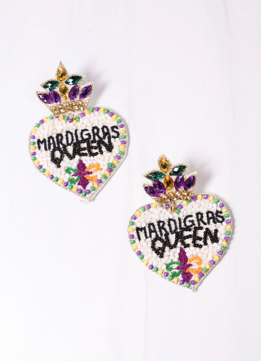 Mardi Gras Queen Earring White Multi