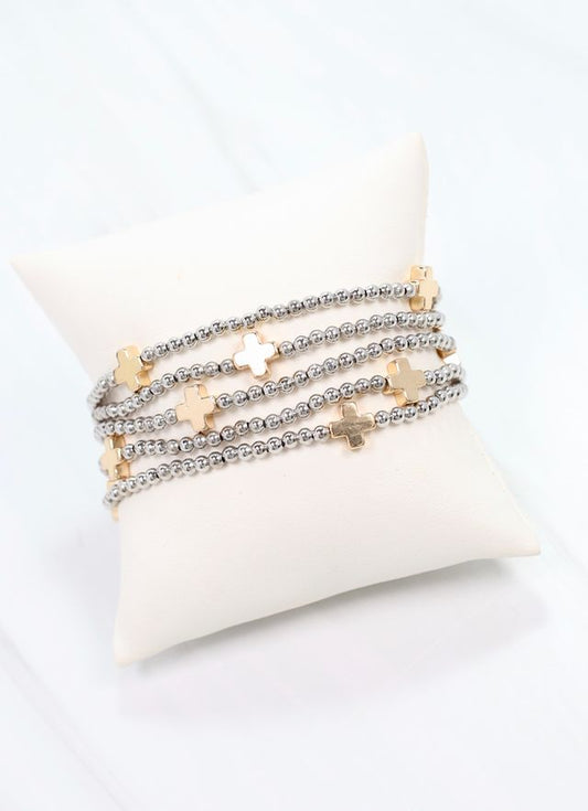 Avalon Cross Bracelet Set Silver Gold