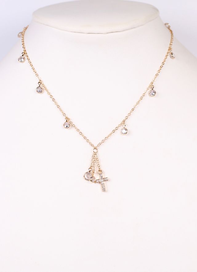 Javier Necklace with CZs and Cross GOLD