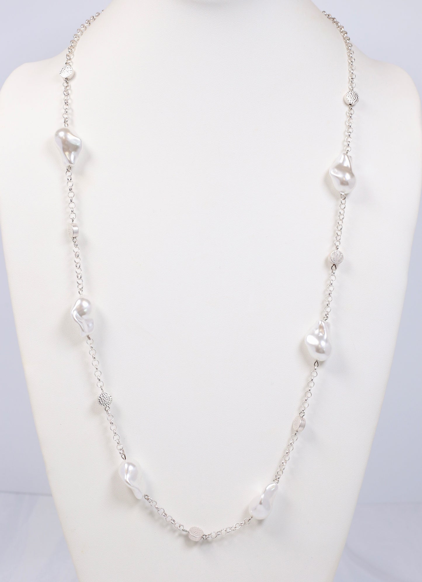 Glenella Long Pearl Necklace SILVER