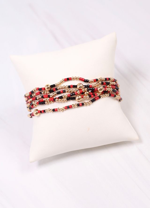 Seamus Beaded Bracelet Set RED BLACK