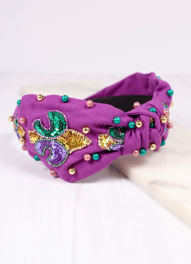 Jazzy Fleur de Lis Embellished Headband PURPLE