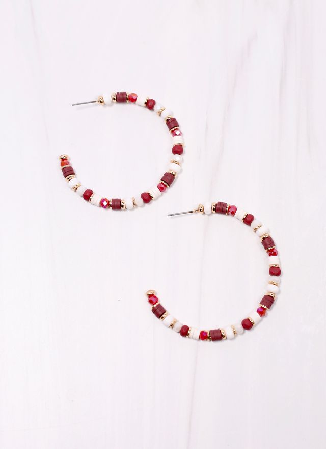 Bartlett Beaded Hoop Earring Burgundy White