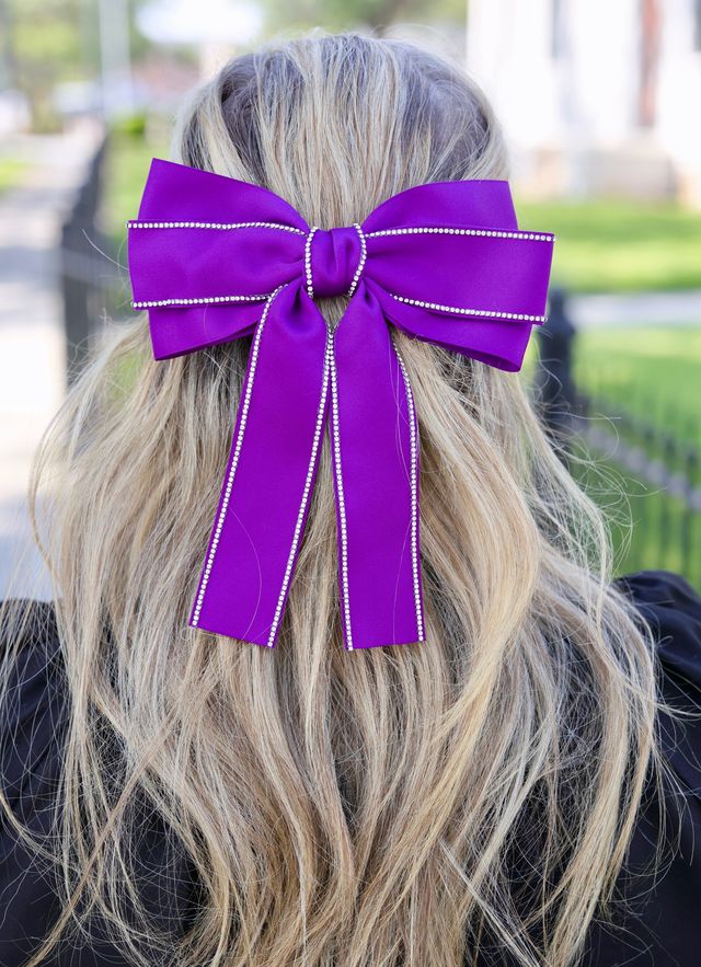 Winifred CZ Lined Hair Bow PURPLE