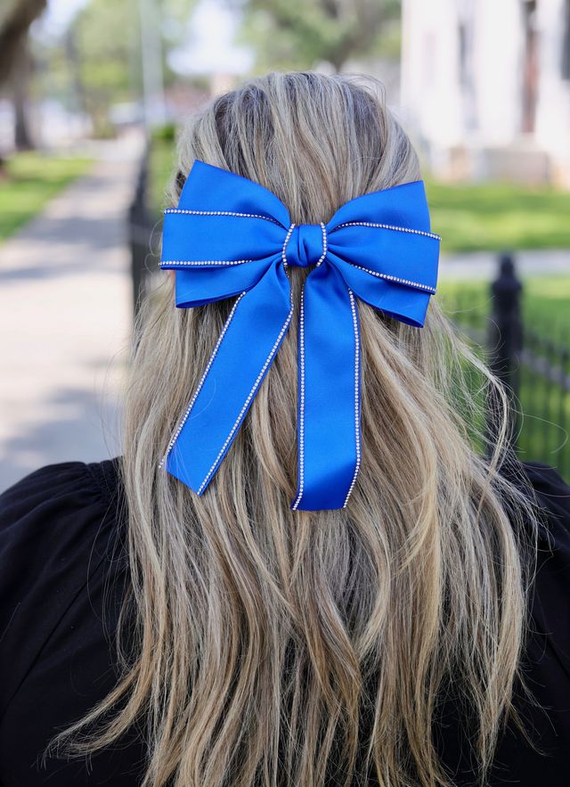 Winifred CZ Lined Hair Bow BLUE