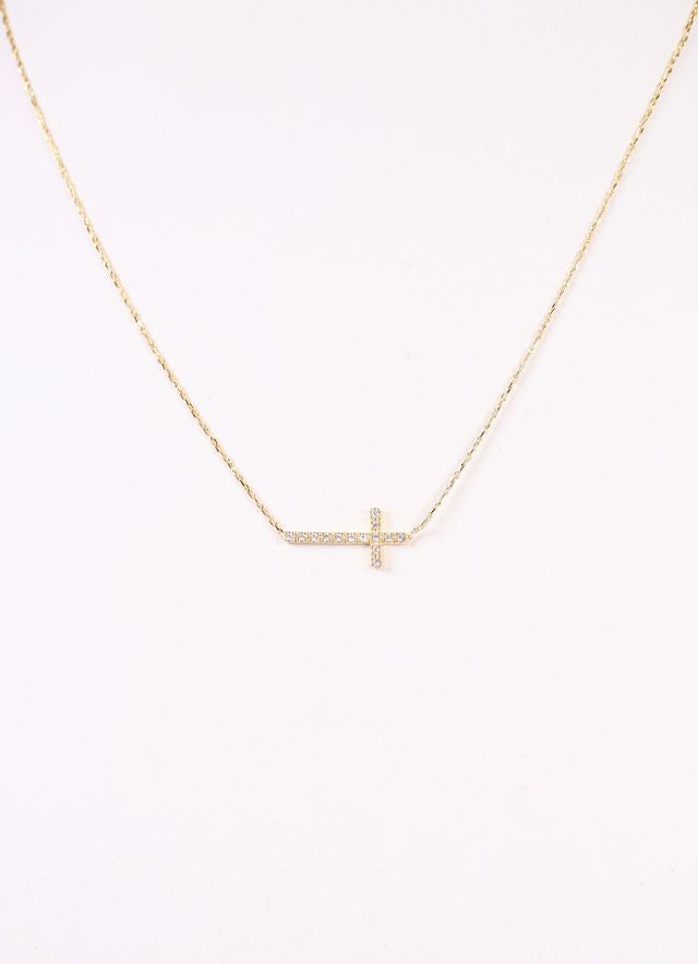 MacMillian CZ Side Cross Necklace GOLD