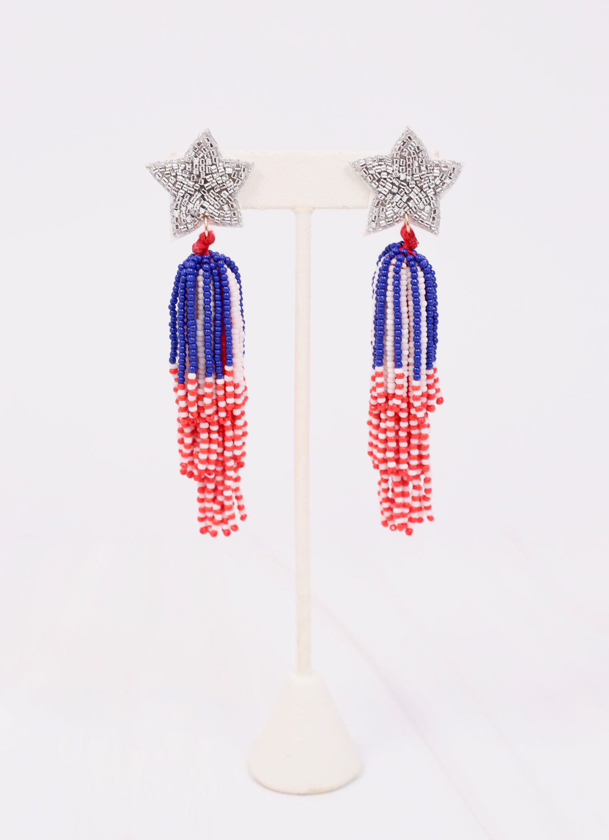 Colonial Star Beaded Tassel Earring RED
