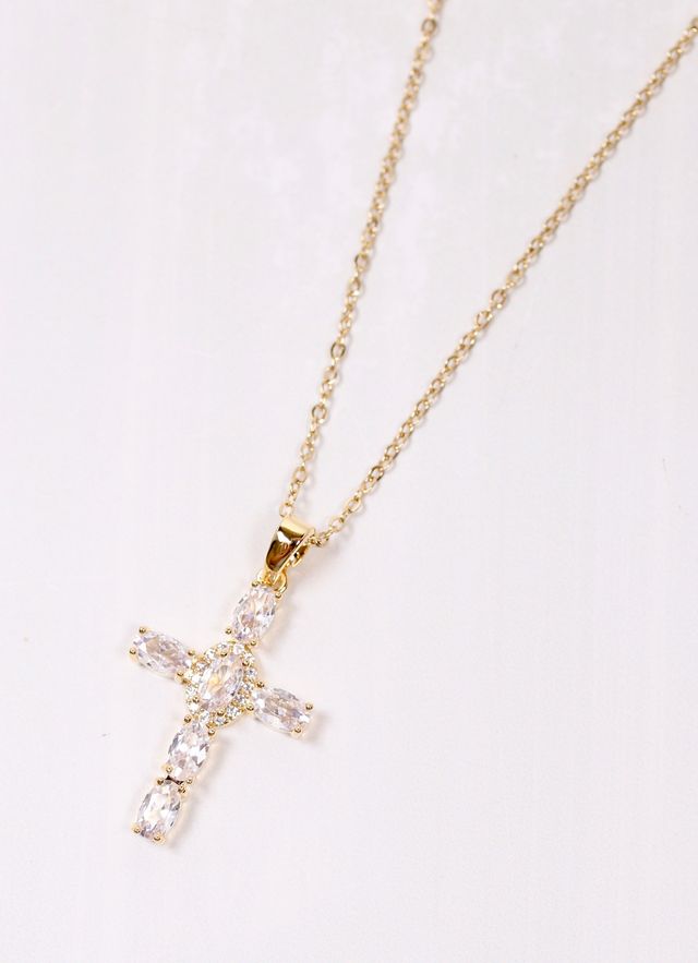 Keaney CZ Cross Necklace GOLD