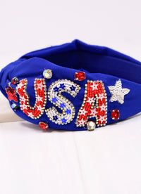 USA Embellished Headband BLUE