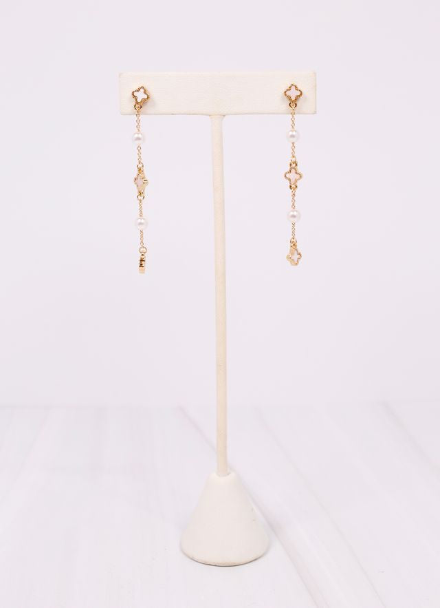 Connery Pearl Clover Drop Earring GOLD