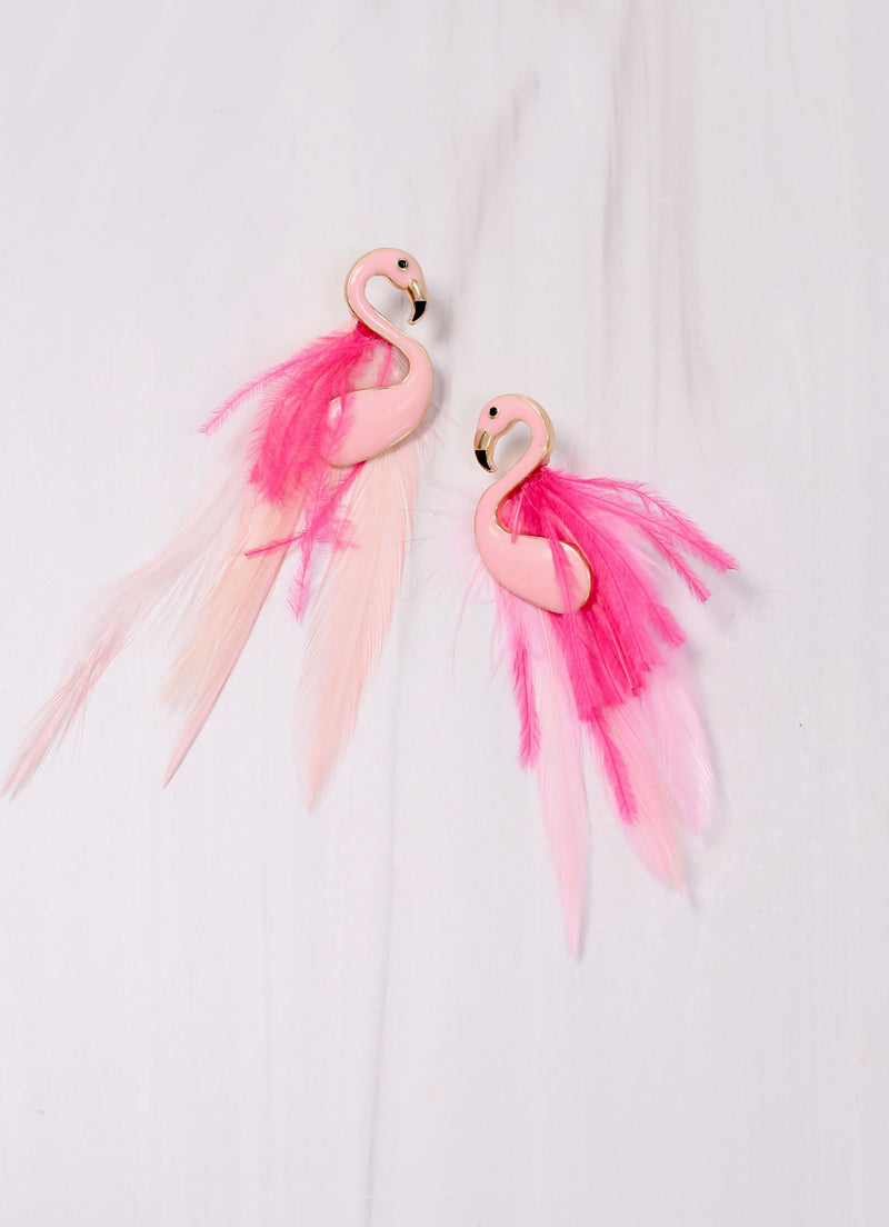 Fancy Feather Flamingo Earring PINK