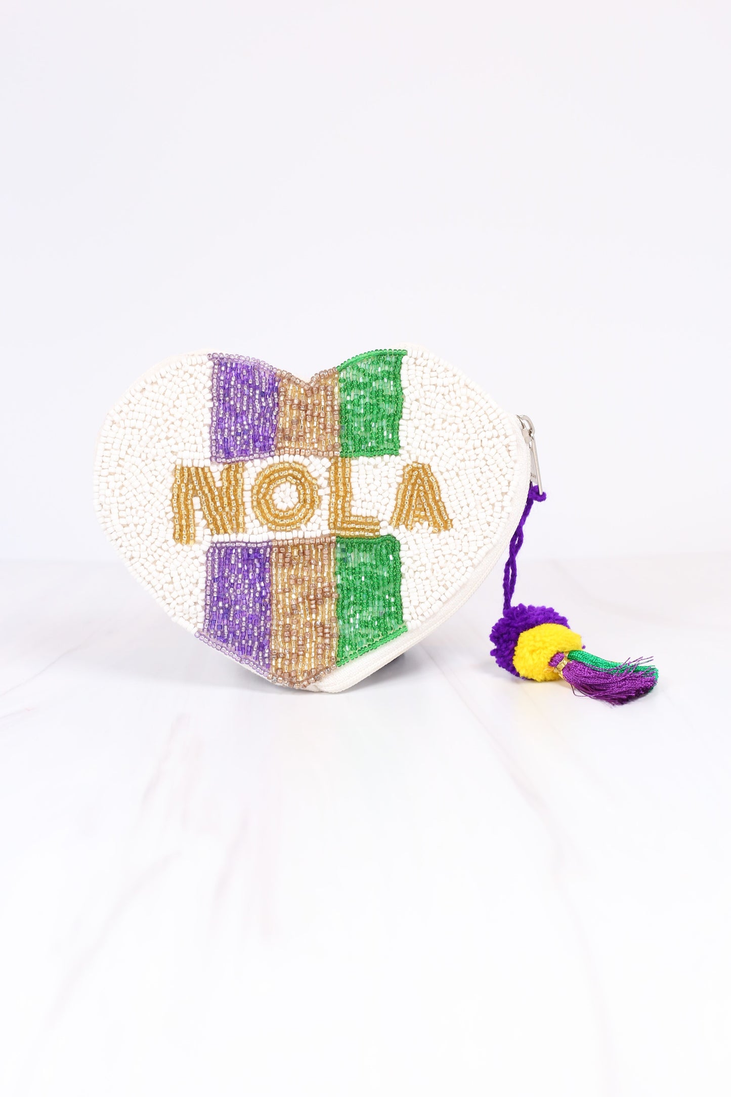 Nola Beaded Heart Pouch WHITE MULTI