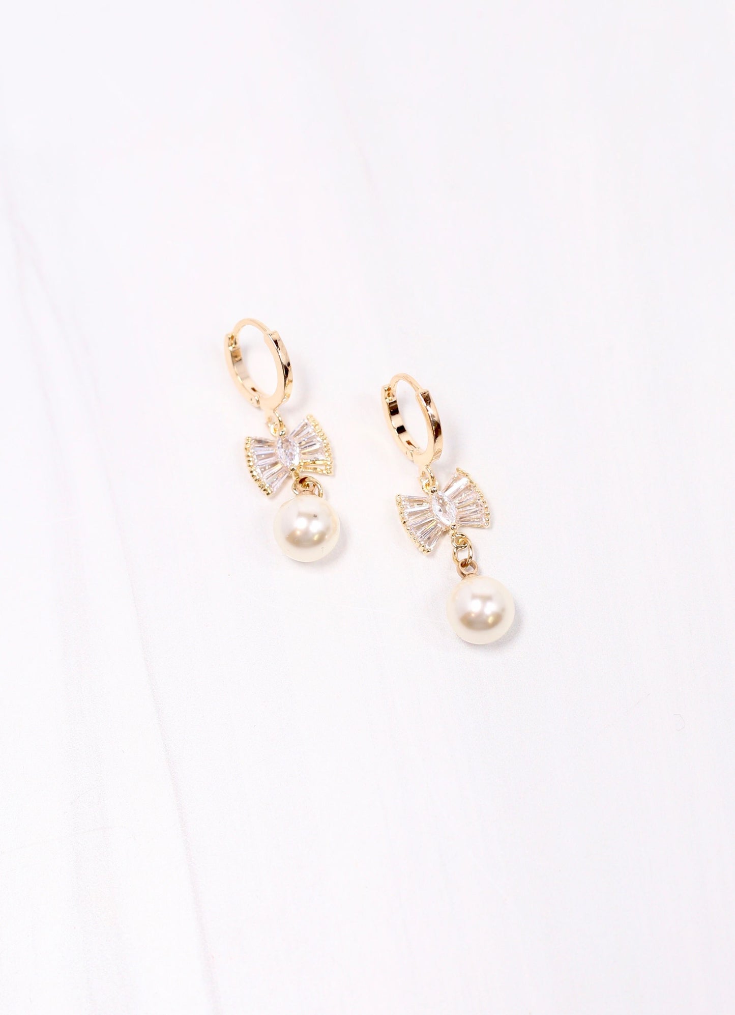 Marione CZ Pearl Drop Hoop Earring GOLD