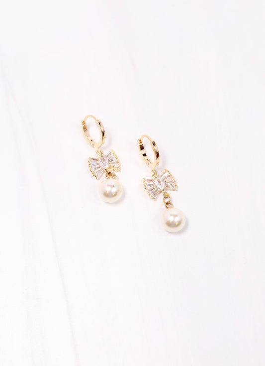 Marione CZ Pearl Drop Hoop Earring GOLD