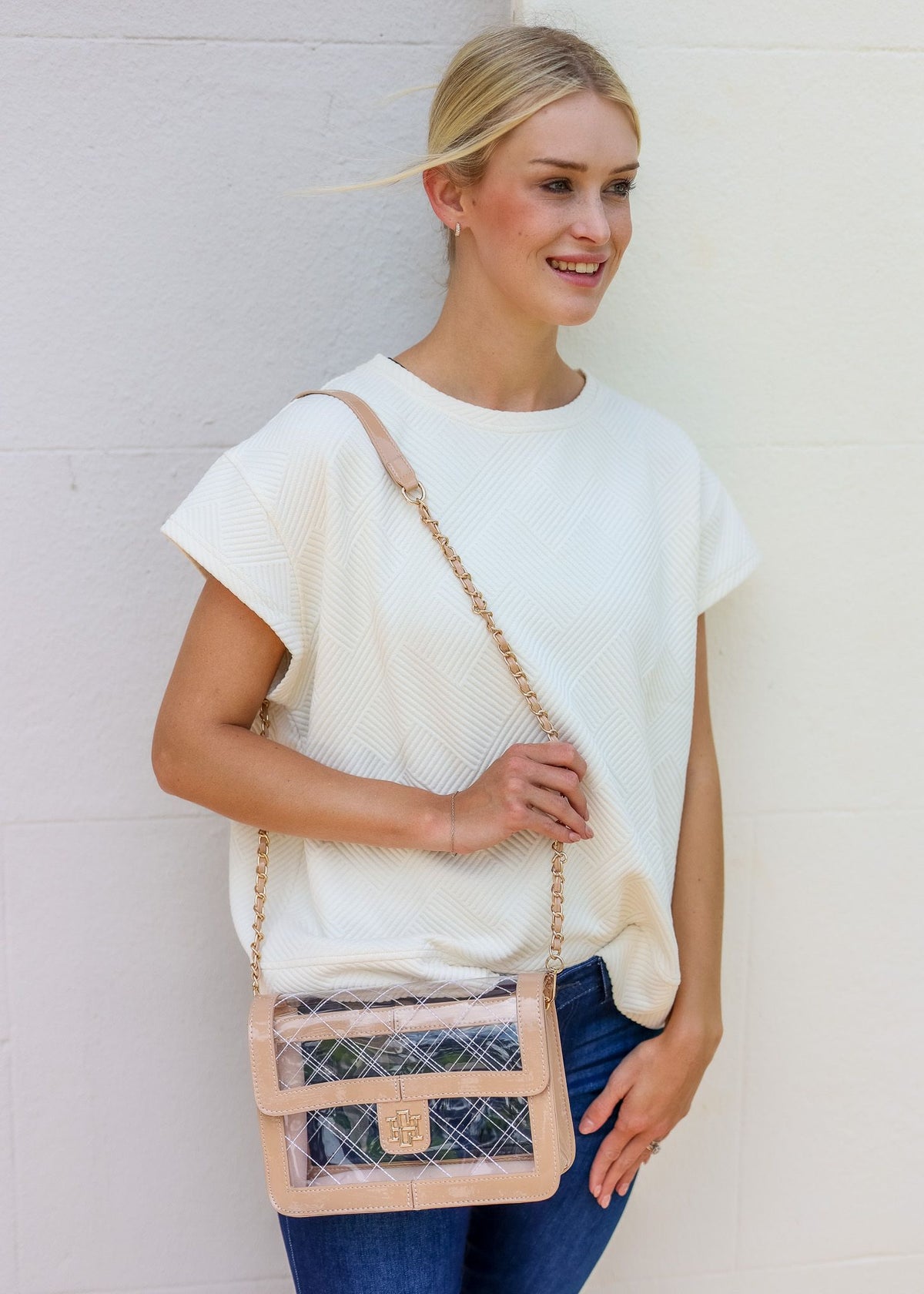 Quinn Quilted Clear Bag NUDE PATENT