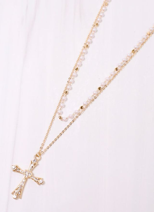 Ariadne Layered Necklace with Cross GOLD