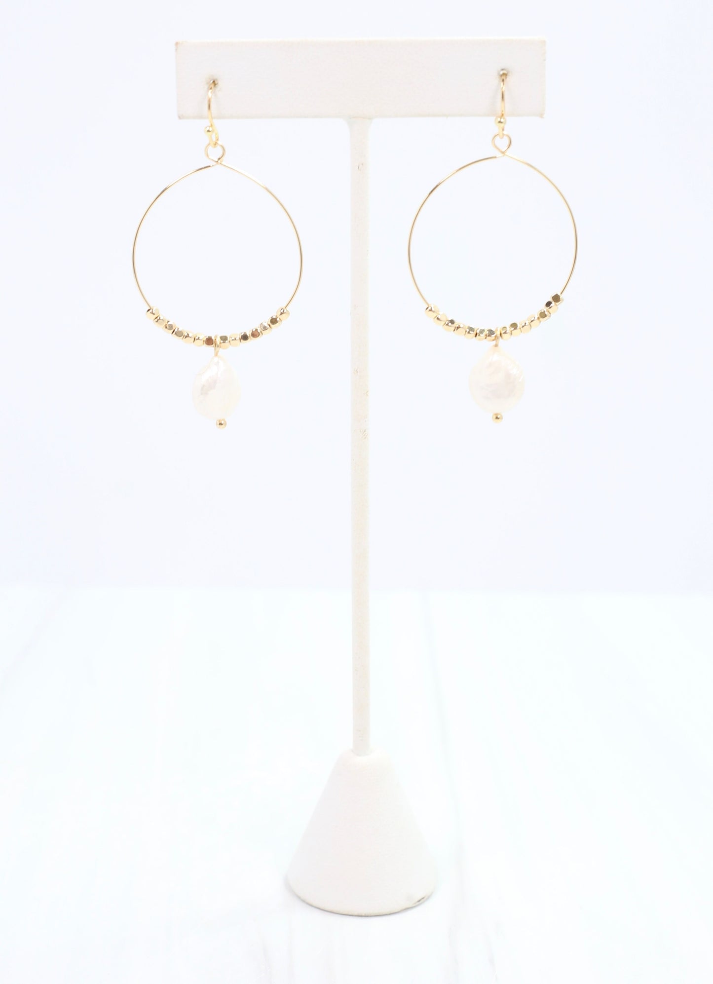 Elias Pearl Drop Hoop Earring Gold