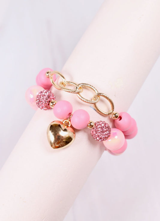 Penny Bracelet Set with Heart PINK