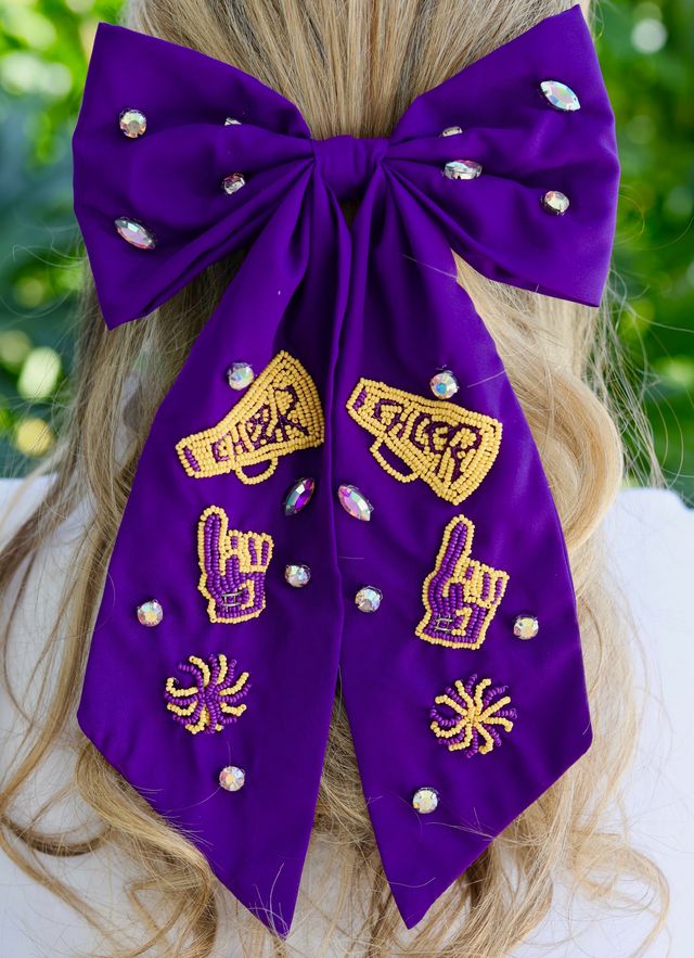 Cheer Them On Hair Bow PURPLE YELLOW