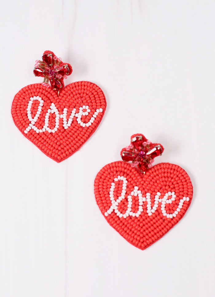 Love Heart Beaded Earring RED