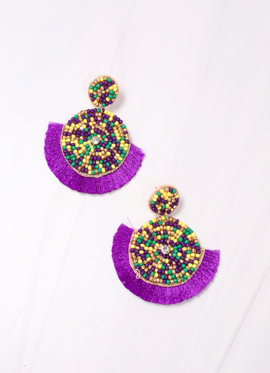 City Park Beaded Fringe Earring PURPLE