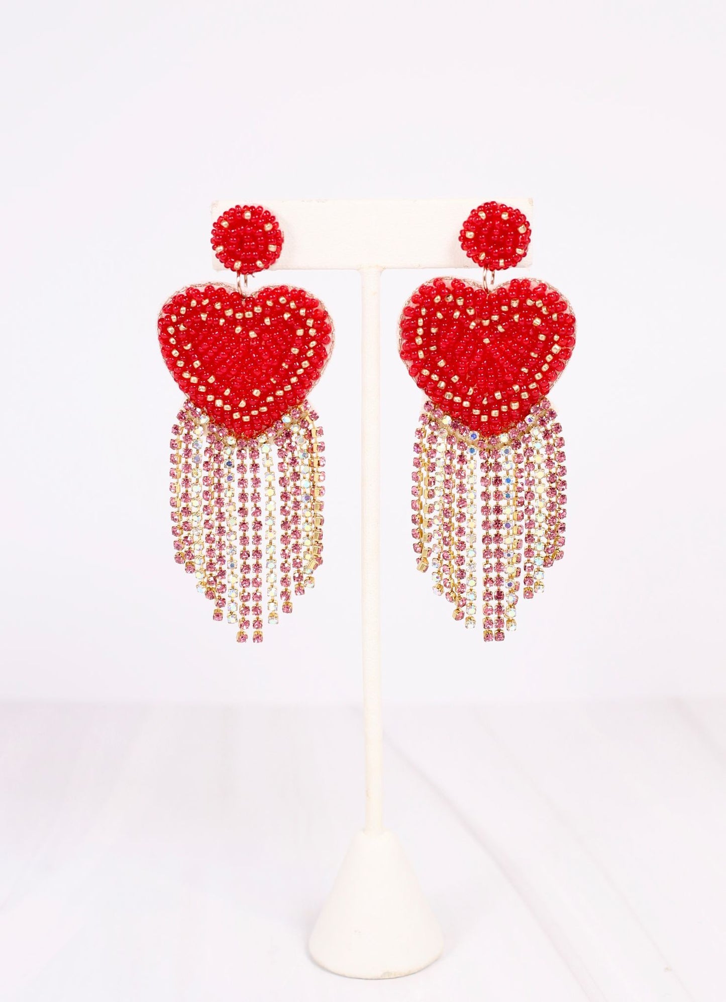 Hearts Afire Fringe Earring RED