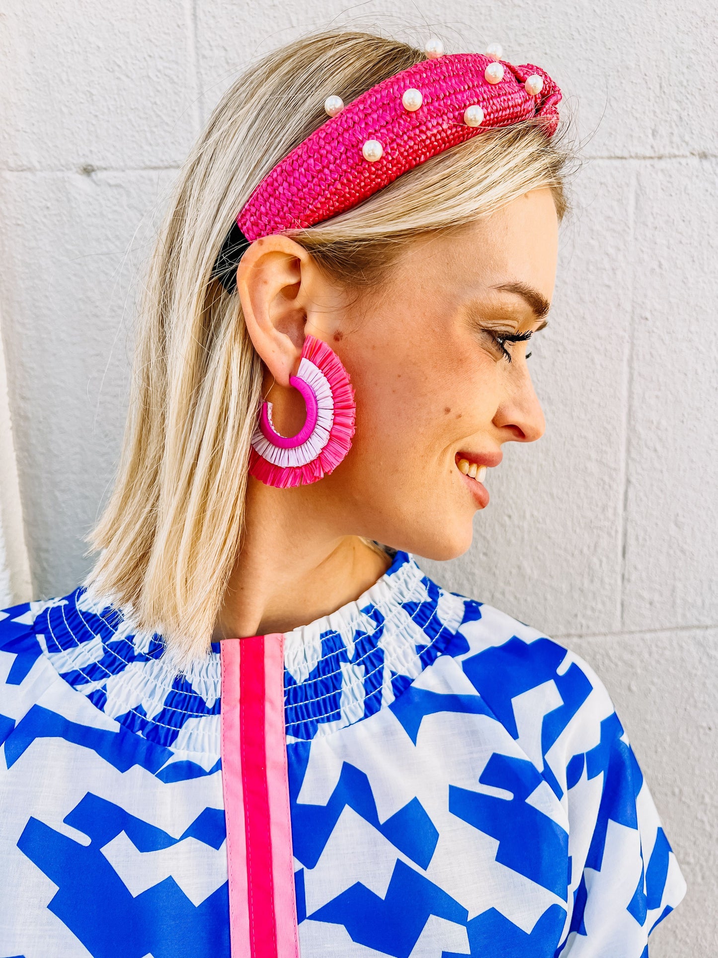 Aubert Raffia Hoop Earring HOT PINK