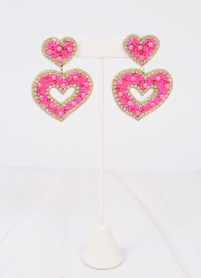 Sullivan Heart Embellished Earring HOT PINK