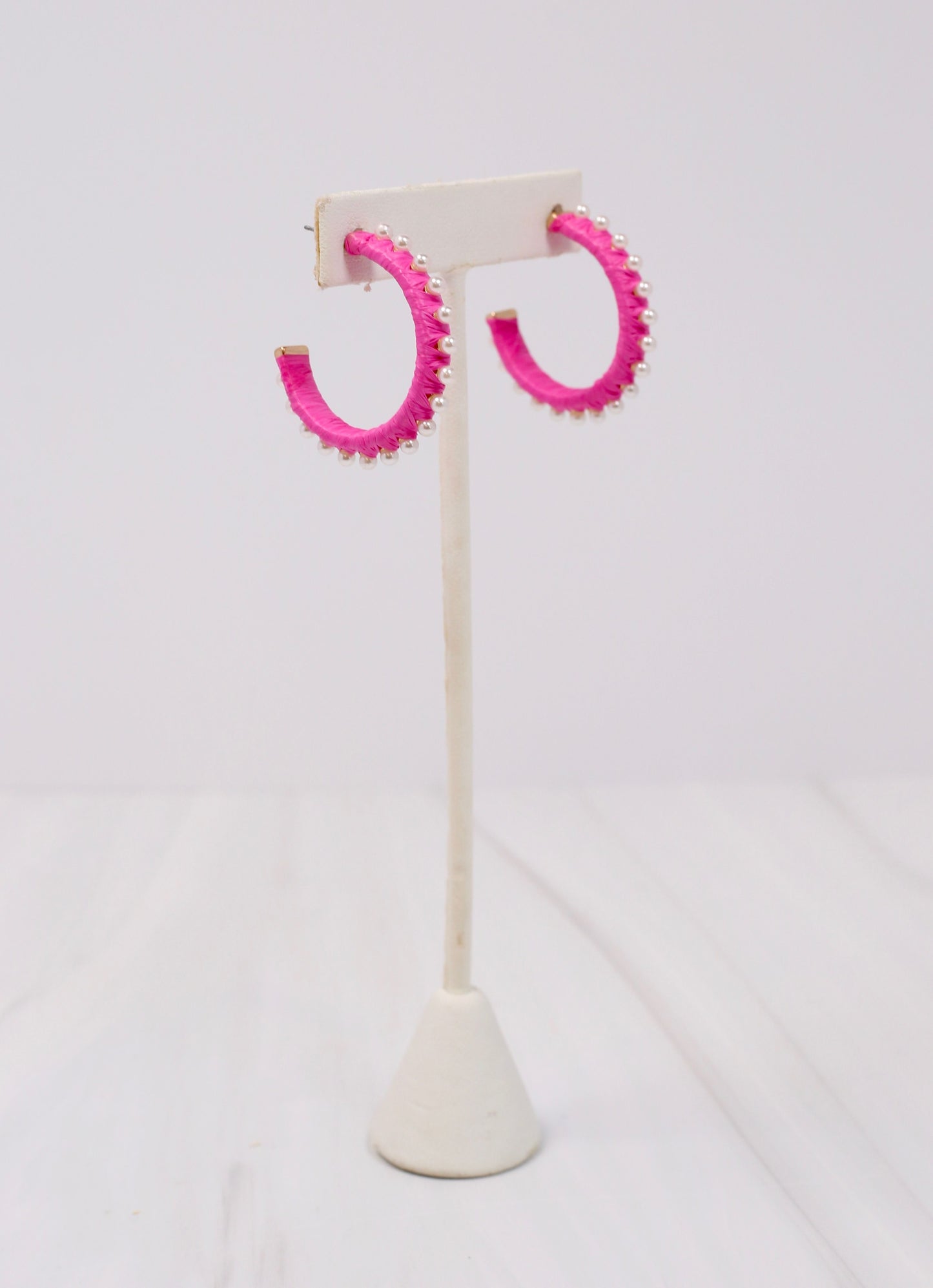 Oakville Pearl Wrapped Hoop Earring HOT PINK