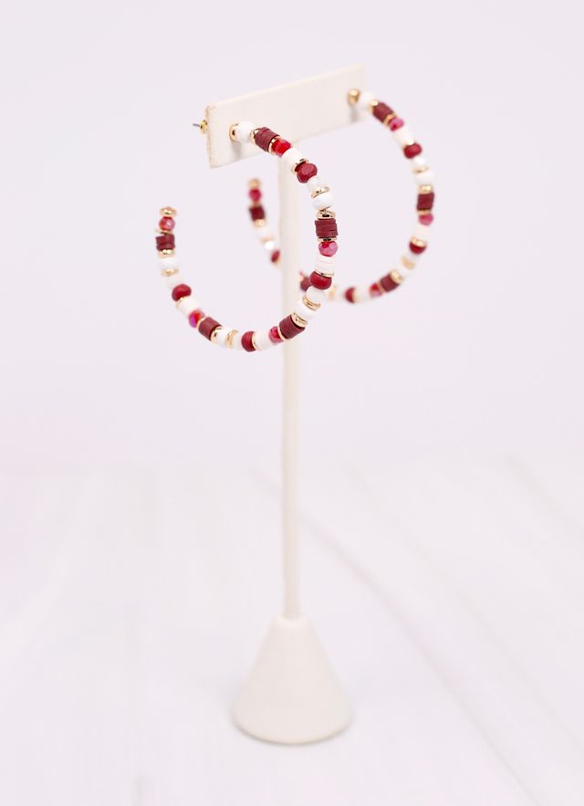 Bartlett Beaded Hoop Earring Burgundy White