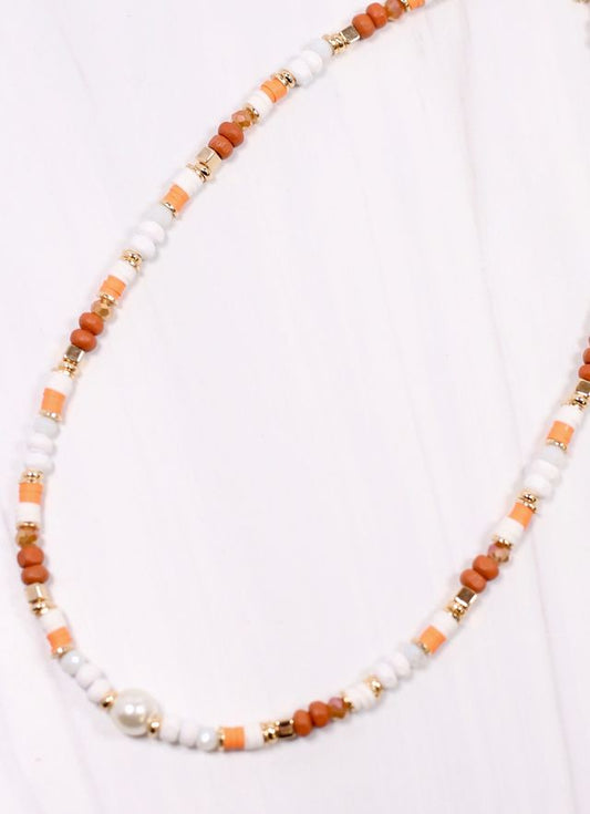 Oskar Beaded Necklace ORANGE WHITE