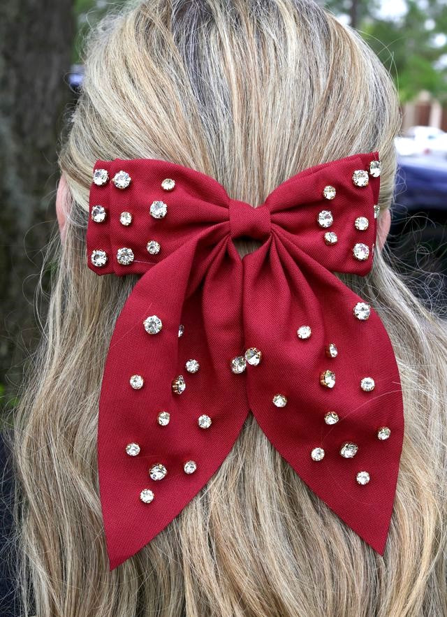 Brett CZ Hair Bow Burgundy