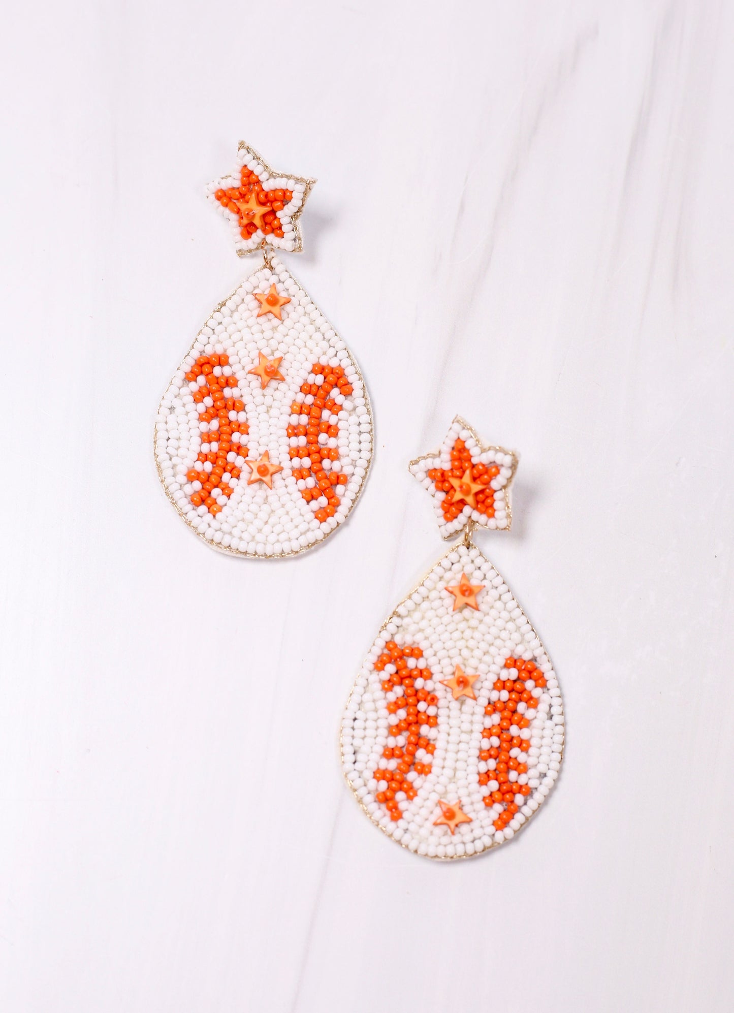 First Pitch Baseball Earring White Orange