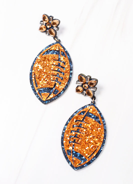 Glitter Football Earring ORANGE NAVY