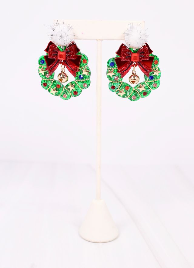 Pom Pom Wreath Earring Green