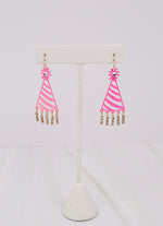 Party Hat with CZ Fringe Earring HOT PINK