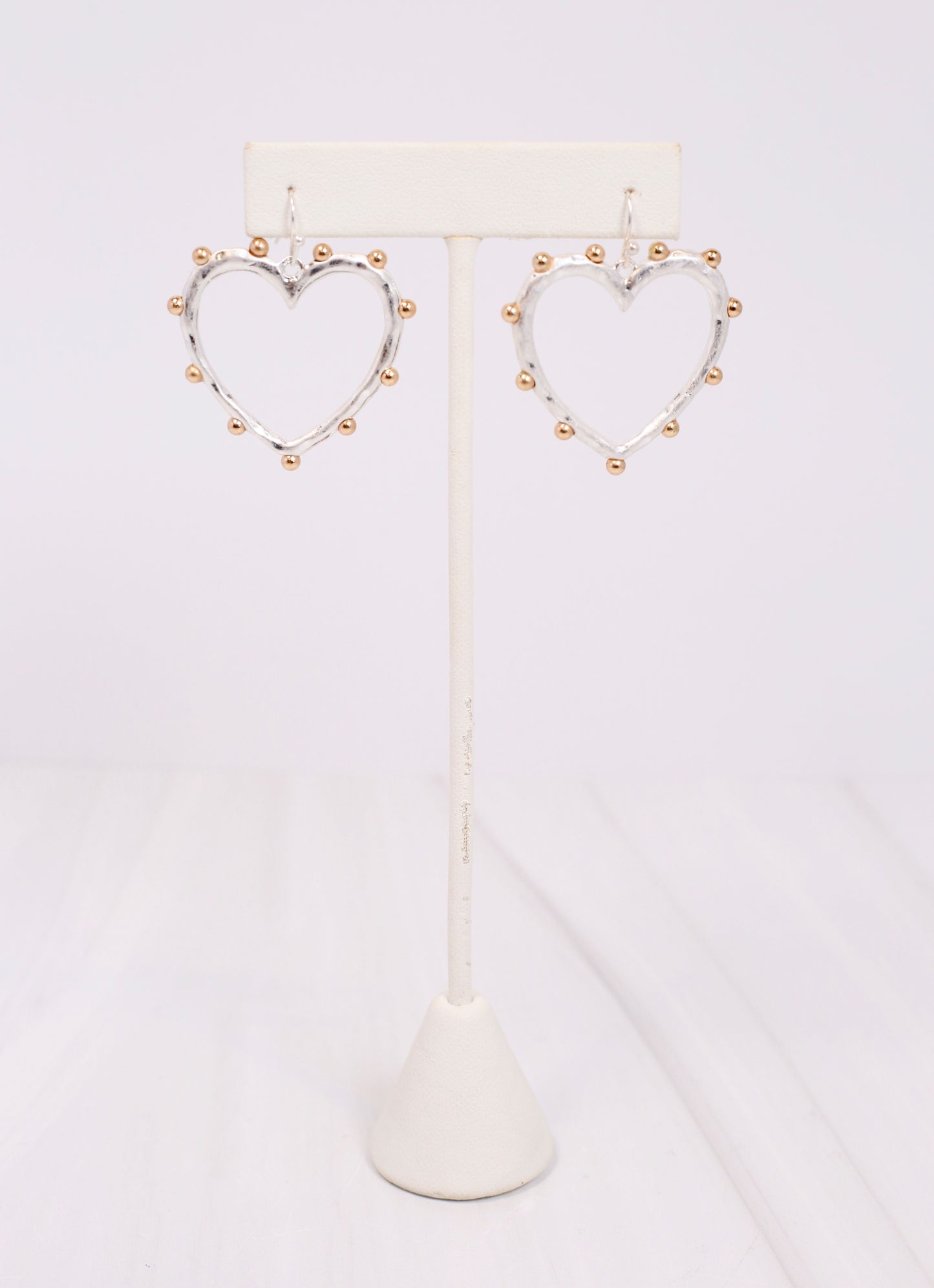 Marietta Studded Heart Earring WORN SILVER