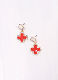 Estelle CZ Two Tone Clover Earring RED WHITE