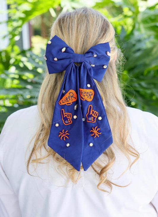 Cheer Them On Hair Bow NAVY ORANGE