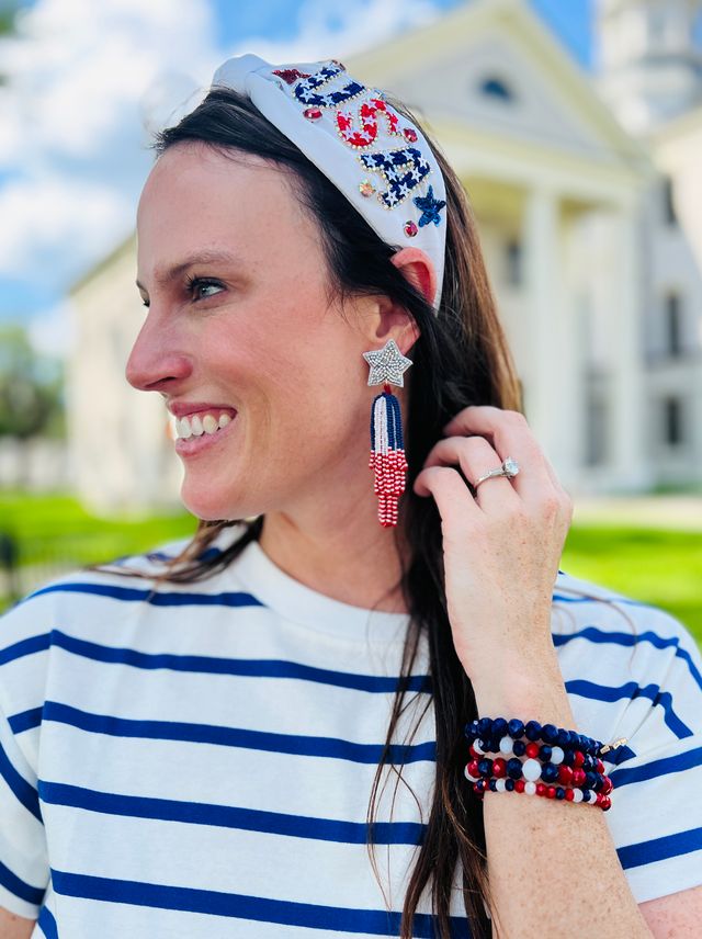 USA Embellished Headband WHITE