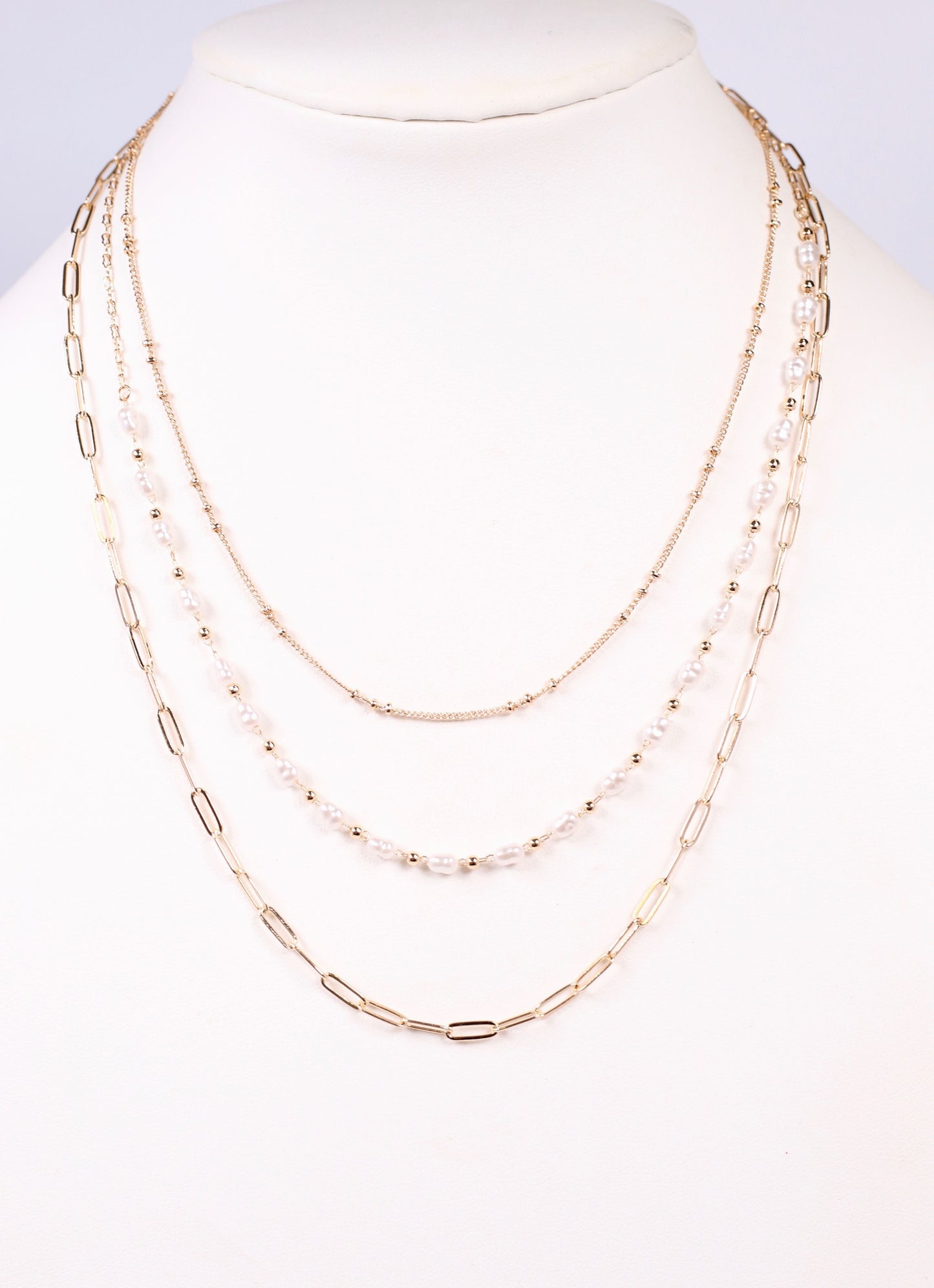 Dash Layered Necklace with Pearls Gold