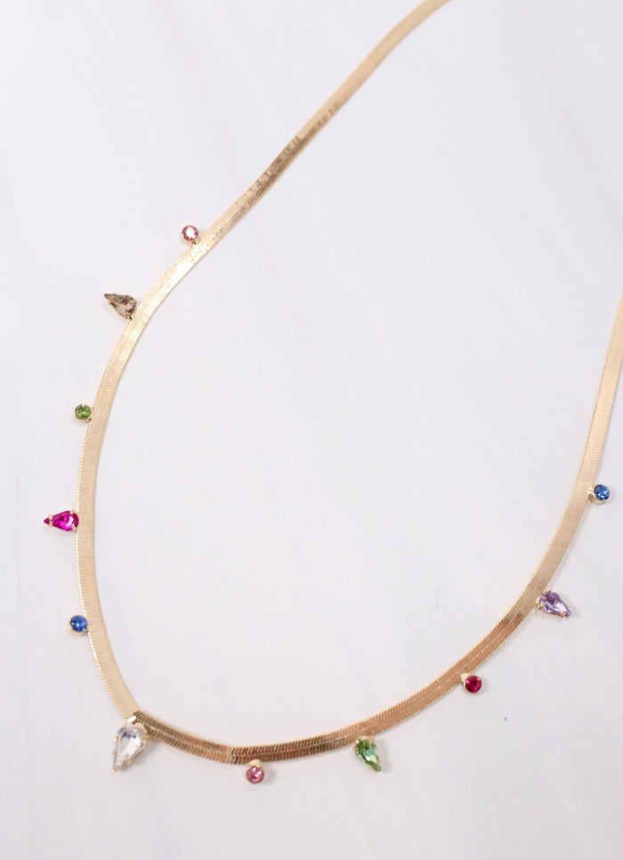 Esters Flat Chain Necklace with Stones MULTI