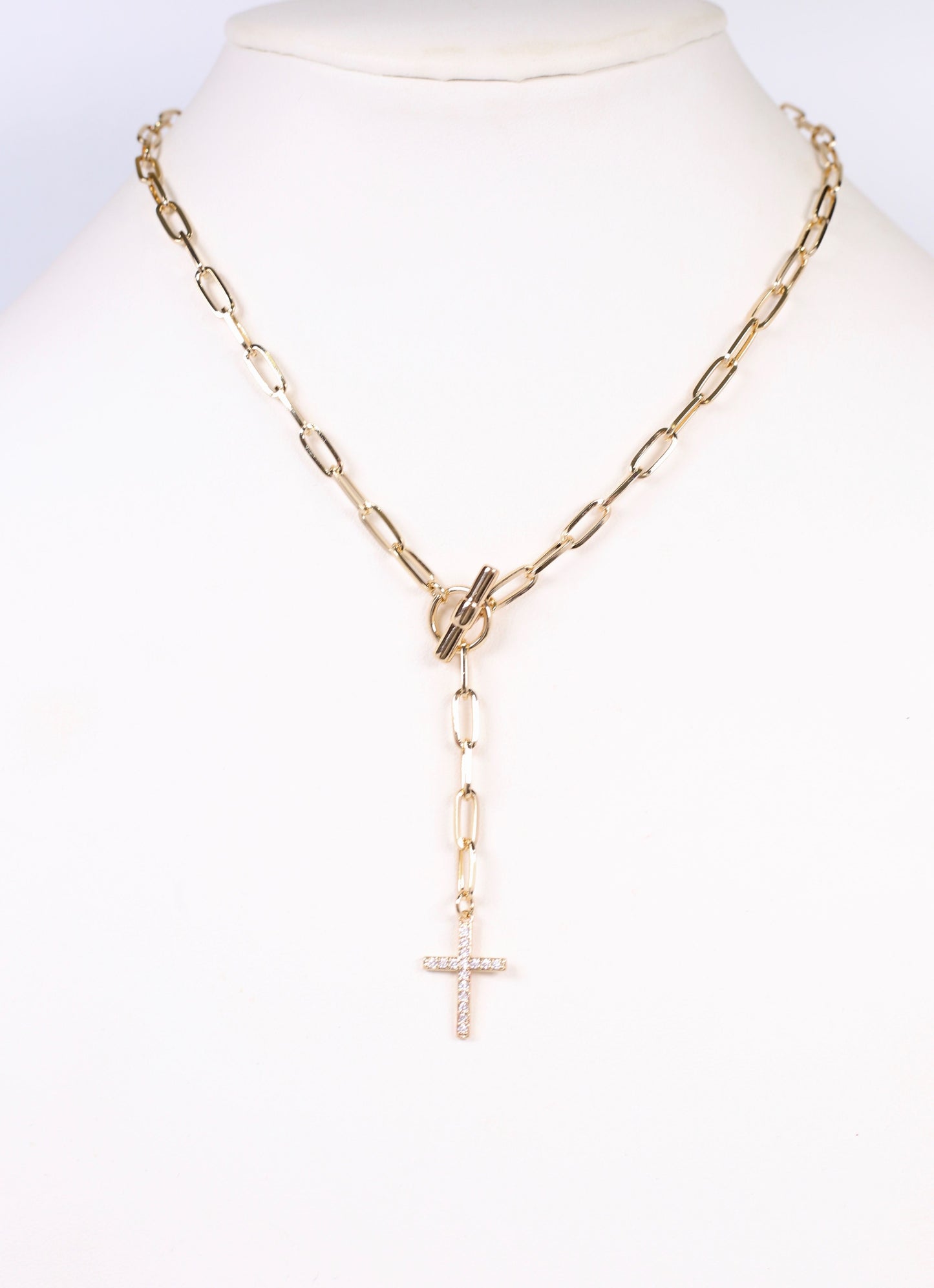 Conroy CZ Cross Toggle Necklace GOLD