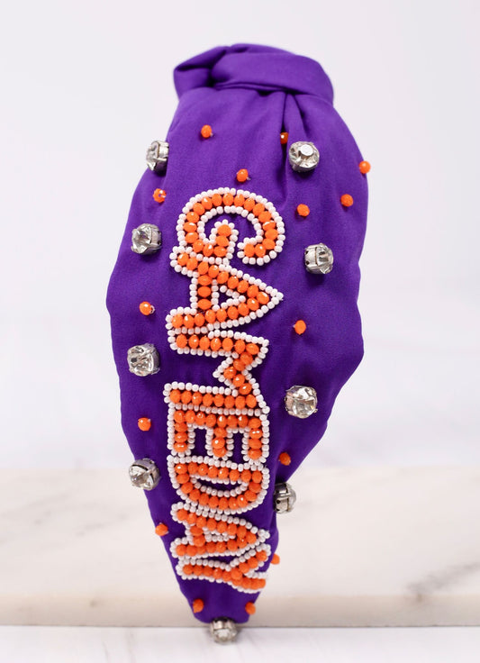 Game Day Embellished Headband ORANGE PURPLE