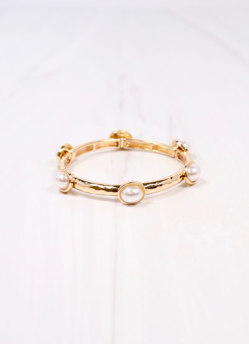 Piers Stretch Bracelet with Pearls Gold