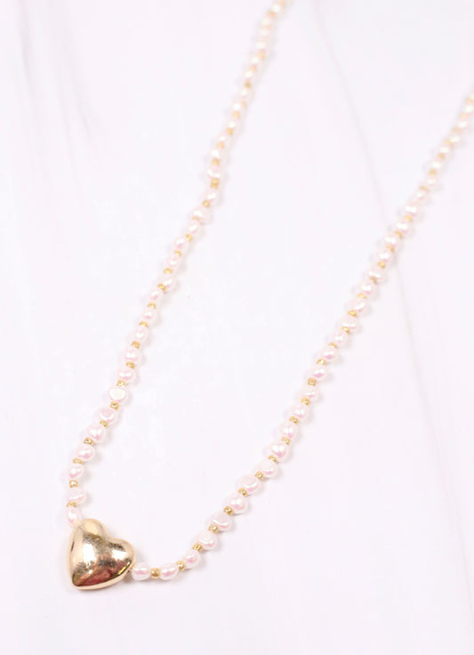 Porter Pearl Necklace with Heart CREAM