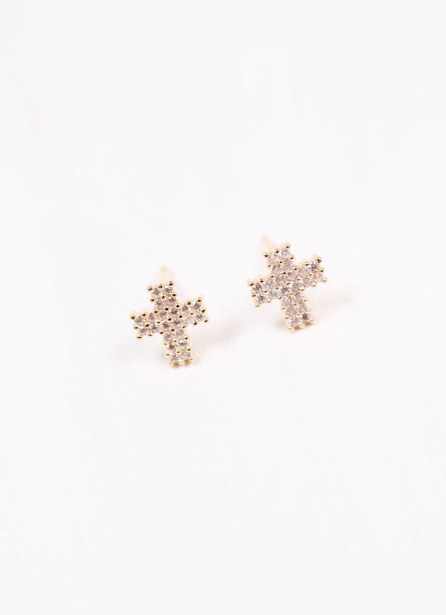 Johnny CZ Cross Stud Earring GOLD