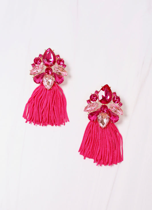 Robin Embellished Tassel Earring HOT PINK