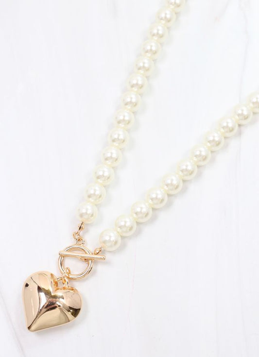 Tamera Pearl Necklace with Heart IVORY